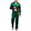 image:imageSWOMOG Mens Silk Satin Pajamas Set Long Sleeve Sleepwear ButtonDown Pj Twopiece Loungewear with Long Pants SXXLEmerald Green