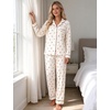 image:imageSWOMOG Pajamas for Women Sets 2 Piece Button Down Printed Pjs Long Sleeve Tops and Pants Sleepwear Cute LoungewearBeige Cherry