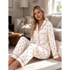 image:imageSWOMOG Pajamas for Women Sets 2 Piece Button Down Printed Pjs Long Sleeve Tops and Pants Sleepwear Cute LoungewearBeige Cherry