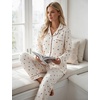 image:imageSWOMOG Pajamas for Women Sets 2 Piece Button Down Printed Pjs Long Sleeve Tops and Pants Sleepwear Cute LoungewearBeige Cherry