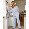 image:imageSWOMOG Pajamas for Women Sets 2 Piece Button Down Printed Pjs Long Sleeve Tops and Pants Sleepwear Cute LoungewearBlue Striped