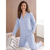 image:imageSWOMOG Women 100 Cotton Pajama Sets Two Piece Long Sleeve Ruffle Pj Sets Button Down Sleepwear Loungewear with PantsBlue Stripe