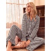 image:imageSWOMOG Women 100 Cotton Pajama Sets Two Piece Long Sleeve Ruffle Pj Sets Button Down Sleepwear Loungewear with PantsBrown Plaid