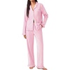 image:imageSWOMOG Women 100 Cotton Pajama Sets Two Piece Long Sleeve Ruffle Pj Sets Button Down Sleepwear Loungewear with PantsPink Stripe