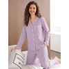image:imageSWOMOG Women 100 Cotton Pajama Sets Two Piece Long Sleeve Ruffle Pj Sets Button Down Sleepwear Loungewear with PantsPuple Stripe