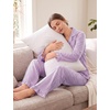 image:imageSWOMOG Women 100 Cotton Pajama Sets Two Piece Long Sleeve Ruffle Pj Sets Button Down Sleepwear Loungewear with PantsPuple Stripe