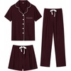 image:imageSWOMOG Womens 3pcs Button Down Pajamas Set Short Sleeve Sleepwear Bride Pj Lounge Set with Long PantsGrape Purple
