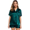 image:imageSWOMOG Womens Silk Satin Pajamas Set Short Sleeve Sleepwear Button Down Top and Shorts Loungewear 2 Piece Pjs Set XS3XL Deep Green Solid Small