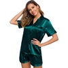 image:imageSWOMOG Womens Silk Satin Pajamas Set Short Sleeve Sleepwear Button Down Top and Shorts Loungewear 2 Piece Pjs Set XS3XL Deep Green Solid Small