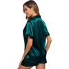 image:imageSWOMOG Womens Silk Satin Pajamas Set Short Sleeve Sleepwear Button Down Top and Shorts Loungewear 2 Piece Pjs Set XS3XL Deep Green Solid Small