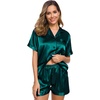 image:imageSWOMOG Womens Silk Satin Pajamas Set Short Sleeve Sleepwear Button Down Top and Shorts Loungewear 2 Piece Pjs Set XS3XL Deep Green Solid Small