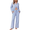 image:imageSWOMOG 100 Cotton Pajama Sets for Women Long Sleeve Button Down Plaid Sleep Set 2 Pcs Striped Loungewear with PocketsBlue Striped