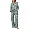 image:imageSWOMOG 100 Cotton Pajama Sets for Women Long Sleeve Button Down Plaid Sleep Set 2 Pcs Striped Loungewear with PocketsDark Green Plaid