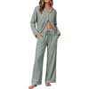image:imageSWOMOG 100 Cotton Pajama Sets for Women Long Sleeve Button Down Plaid Sleep Set 2 Pcs Striped Loungewear with PocketsGreen White Striped