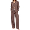 image:imageSWOMOG 100 Cotton Pajamas Set for Women 2PCS Stripe Button Down Pjs Set Sleepwear Soft Long Sleeve Lounge with PocketBrown