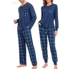 image:imageSWOMOG Adult Christmas Pajamas Buffalo Plaid Pajama Pants with Pockets Long Sleeve Tops for Couples amp FamilyDark Blue Plaid