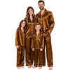 image:imageSWOMOG Christmas Matching Family Pajamas Set Silk Satin Button Down Long Sleeve WomenMenKids 2PCS Holiday SleepwearDeep Brick Red