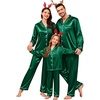 image:imageSWOMOG Family Matching Pajamas Set Satin Long Sleeve Button Down 2 PCS Pjs Pajama Top amp Pants Holiday Sleepwear SetEmerald Green