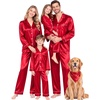 image:imageSWOMOG Matching Family Christmas Pajamas Set Silk Satin Button Down Sleepwear Festival Party Pj SetRed