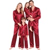 image:imageSWOMOG Matching Family Christmas Pajamas Set Silk Satin Button Down Sleepwear Festival Party Pj SetStripes in Red