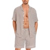 image:imageSWOMOG Men Pajama Set Short Sleeve Summer Pjs Button Down Sleepwear Soft Pajama Shorts 2 Piece Loungewear with PocketsBrown White Stripes