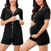 image:imageSWOMOG Womens Maternity Nursing Pajama Sets Breastfeeding Sleepwear Postpartum Lounge Sets Double Layer Short Sleeve PjsBlack