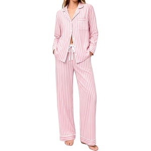 image:imageSWOMOG 100 Cotton Pajamas Set for Women 2PCS Stripe Button Down Pjs Set Sleepwear Soft Long Sleeve Lounge with PocketPink Stripe Pink