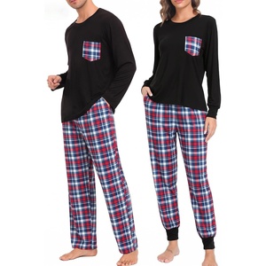 image:imageSWOMOG Adult Christmas Pajamas Buffalo Plaid Pajama Pants with Pockets Long Sleeve Tops for Couples amp FamilyBlack Red Plaid