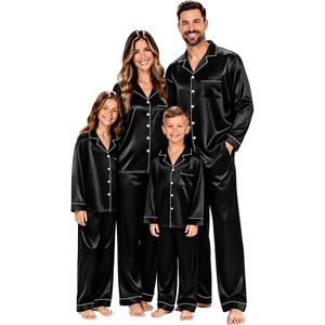 image:imageSWOMOG Christmas Matching Family Pajamas Set Silk Satin Button Down Long Sleeve WomenMenKids 2PCS Holiday SleepwearBlack