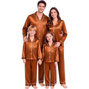 image:imageSWOMOG Couple Satin Matching Pajamas Sets 2 Pieces Long Sleeve Silk LoungewearCaramel