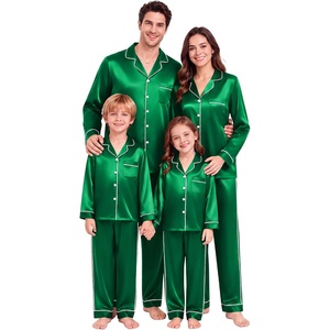 image:imageSWOMOG Couple Satin Matching Pajamas Sets 2 Pieces Long Sleeve Silk LoungewearGreen