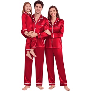 image:imageSWOMOG Couple Satin Matching Pajamas Sets Long Sleeve Silk Button Down Pjs Set Nightwear SleepwearRed