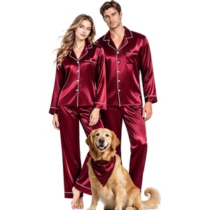 image:imageSWOMOG Couples Matching Silk Satin Pajamas Set Long Sleeve Sleepwear Soft Button Down Loungewear 2 Pcs Pj SetBurgundy