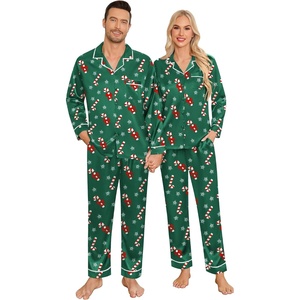 image:imageSWOMOG Family Christmas Pajamas Matching Sets Stain Silk Family Pajamas Long Sleeve Button Down Pj Set Holiday SleepwearBindinggreen Candy Cane