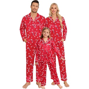 image:imageSWOMOG Family Christmas Pajamas Matching Sets Stain Silk Family Pajamas Long Sleeve Button Down Pj Set Holiday SleepwearBindingred Candy Cane