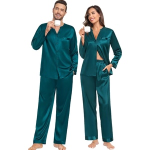 image:imageSWOMOG Family Christmas Pajamas Matching Sets Stain Silk Family Pajamas Long Sleeve Button Down Pj Set Holiday SleepwearGreen