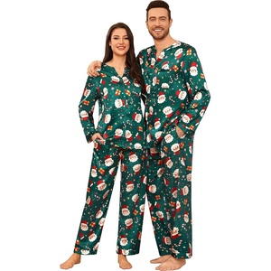 image:imageSWOMOG Family Christmas Pajamas Matching Sets Stain Silk Family Pajamas Long Sleeve Button Down Pj Set Holiday SleepwearGreen Santa