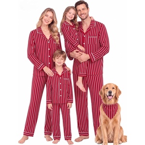image:imageSWOMOG Family Christmas Pajamas Set Long Sleeve Button Down Sleepwear Festival Party Xmas Holiday Pjs SetRed Stripes