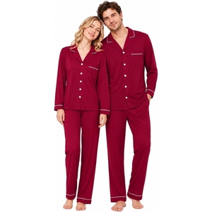 image:imageSWOMOG Family Christmas Pajamas Set Long Sleeve Button Down Sleepwear Festival Party Xmas Holiday Pjs SetWine Red