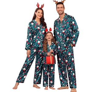 image:imageSWOMOG Family Matching Pajama Set Silky Satin Pajamas Long Sleeve Sleepwear Button Down Loungewear 2 Pcs Pj SetChristmas Cute Print 120Age for 67Y