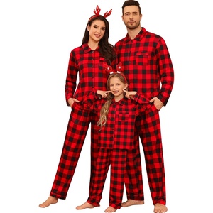 image:imageSWOMOG Family Matching Pajamas Set Button Down Sleepwear Long Sleeve Nightwear Christmas PJS Holiday Pajamas1 Red Plaid