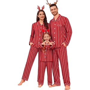 image:imageSWOMOG Family Matching Pajamas Set Button Down Sleepwear Long Sleeve Nightwear Christmas PJS Holiday Pajamas1 Red Stripe