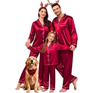 image:imageSWOMOG Family Matching Pajamas Set Satin Long Sleeve Button Down 2 PCS Pjs Pajama Top amp Pants Holiday Sleepwear SetBurgundy