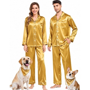 image:imageSWOMOG Family Satin Matching Pajama Set Long Sleeve Sleepwear 2 Pcs Pj SetGold