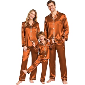 image:imageSWOMOG Family Silky Satin Pajama Set Long Sleeve Pj Set Button Dwon Loungewear 2 PCS Sleepwear Set1 Burnt Orange
