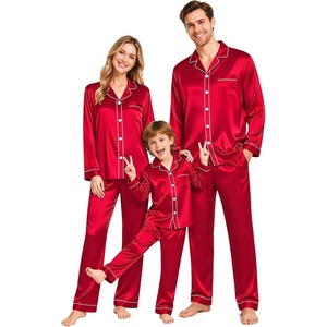 image:imageSWOMOG Family Silky Satin Pajama Set Long Sleeve Pj Set Button Dwon Loungewear 2 PCS Sleepwear Set1 Red