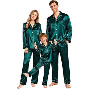 image:imageSWOMOG Family Silky Satin Pajama Set Long Sleeve Pj Set Button Dwon Loungewear 2 PCS Sleepwear Set2 Green