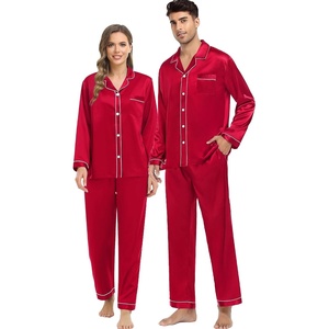 image:imageSWOMOG Family Silky Satin Pajama Set Long Sleeve Pj Set Button Dwon Loungewear 2 PCS Sleepwear Set2 Red