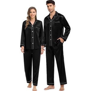 image:imageSWOMOG Family Silky Satin Pajama Set Long Sleeve Pj Set Button Dwon Loungewear 2 PCS Sleepwear SetBlack