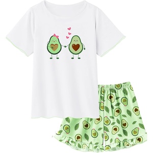 image:imageSWOMOG Girls Pajama Set Short Sleeve Tops amp Ruffled Shorts with Pocket 2 Piece Summer Pajamas for Kids Size 615Love Avocado